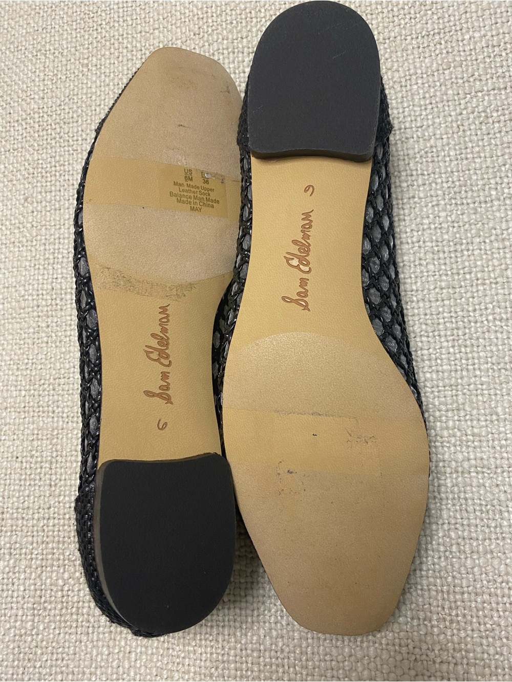 Sam Edelman Black Woven Leather Ballet Flats